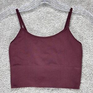 H&M Sport Womens XS Burgundy Seamless Ribbed Cropped Cami Tank Top 3822